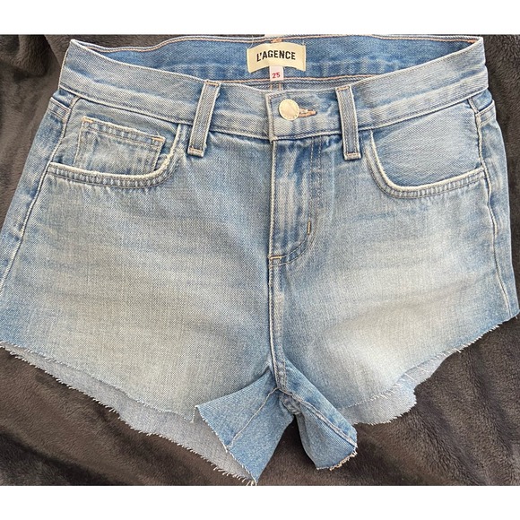 L'AGENCE Women's High Rise Audrey Shorts * Belmont Blue Size 25 Frayed WS15 - Picture 8 of 9